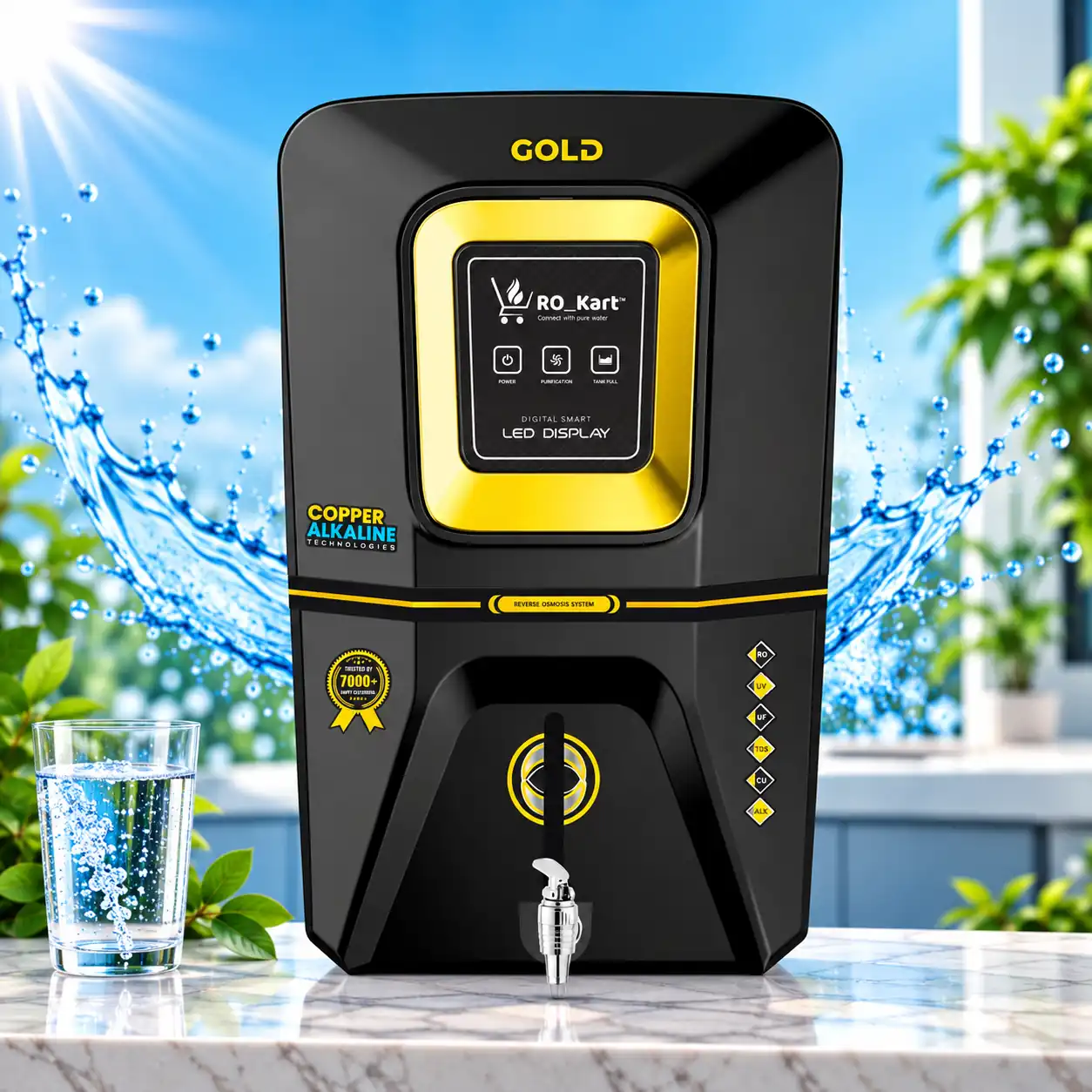 Gold RO Purifier in a Fresh Water Setting Gold RO + UV + TDS + Copper + Alkaline Water Purifier - Image 1