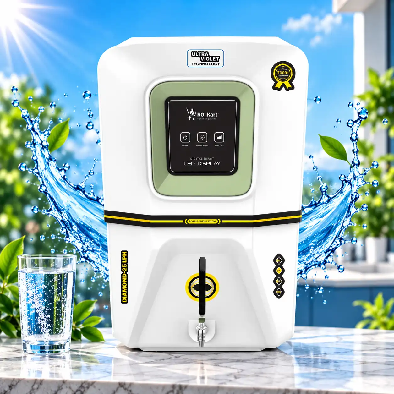 White RO Purifier with Water Splashes Diamond 25 LPH RO + UV Water Purifier with Dual Membrane Technology - Image 1