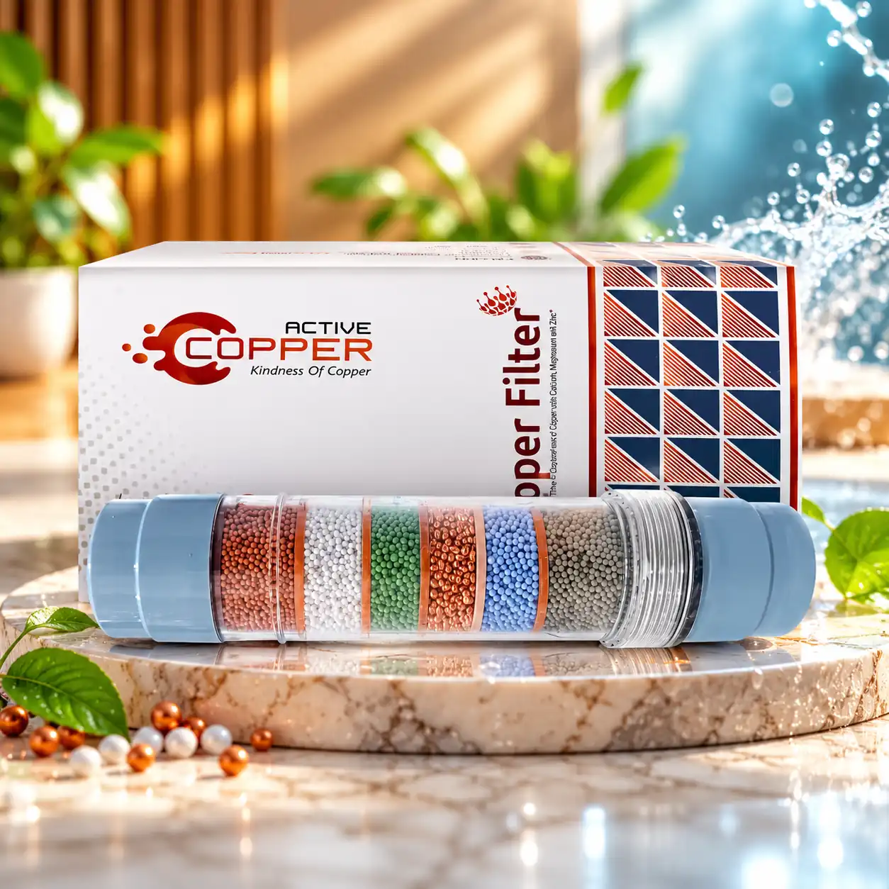 Active Copper Filter Kit in a Spa Setting 8-Inch Copper + Alkaline Filter - Image 1